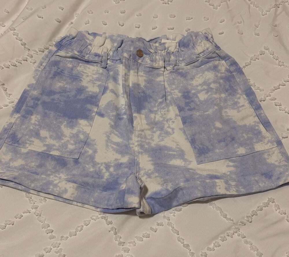 Elodie Tie-Dye Paperbag Waist Denim Shorts Size L